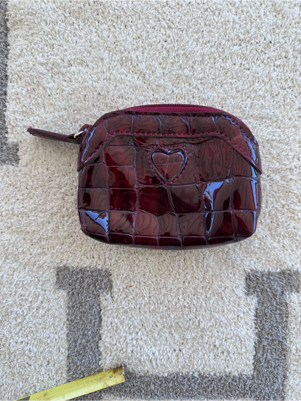 Burgundy Croc-Embossed Patent Leather Small Zip Pouch Brighton